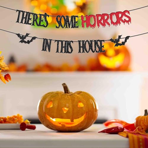 Halloween Horror Banner Black Red Glitter Bat Banner - Haunted House Decor