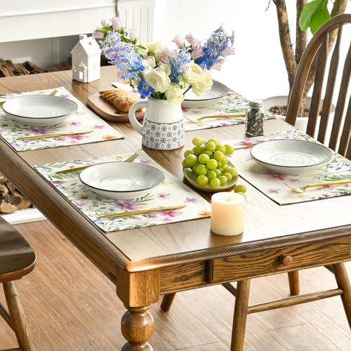 Rectangular Floral Butterfly Placemats Set of 4 - 12x18 Inches Beige Summer Decor