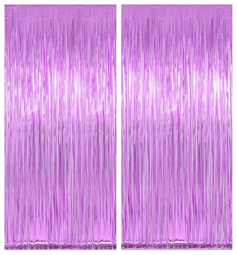 Light Purple Tinsel Backdrop 8ft 2 Pack - Metallic Party Decoration & Photo Booth