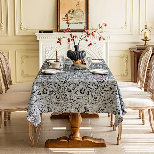 Black Damask Tablecloth for Rectangular Tables 57x102 Inches Waterproof & Wrinkle-Resistant
