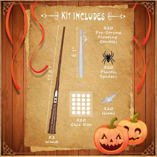 Floating Candles with Wand Remote & Realistic Spiders - 0.6 x 6.1 Inches, 20 Pcs