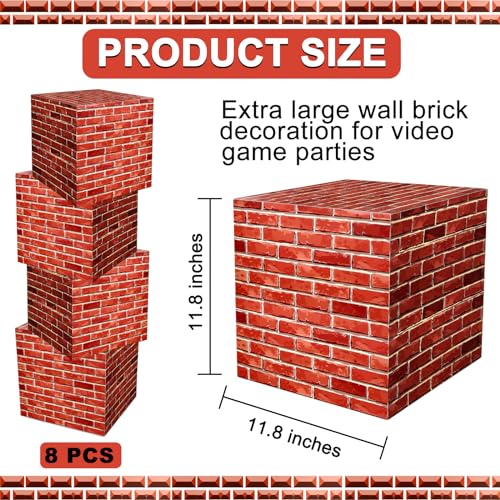 Red 8-Piece Brick Party Boxes - 11.8 Inch Cardboard Building Blocks for Gaming & Birthday Decor