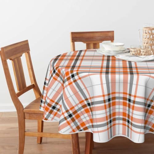Halloween Round Tablecloth 90x90 Inch Black and Yellow - White Variation