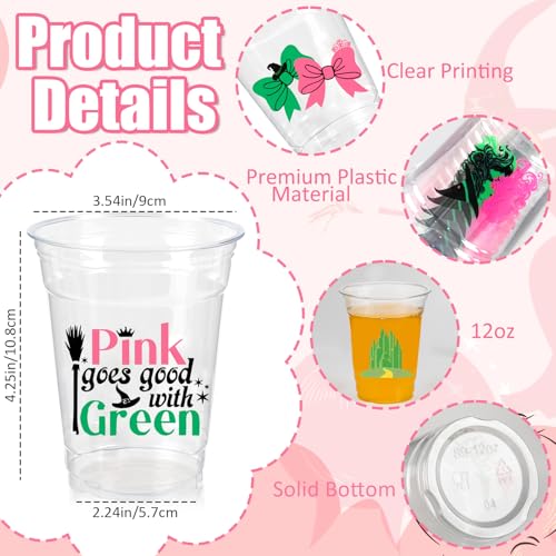 Pink Green Witch Theme Plastic Cups 12oz - 100pcs Disposable Party Drinkware