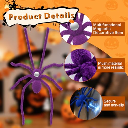 Deep 8PCS 3D Flocked Spider Refrigerator Magnets, Cute Realistic Decor Set