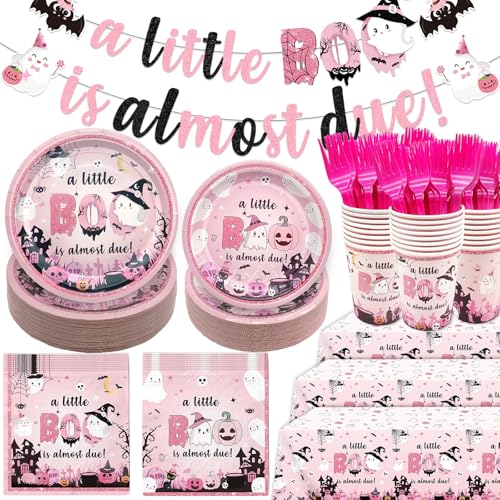 Pink Little Boo Baby Shower Decorations Set - Plates Napkins Tableware Halloween Girl