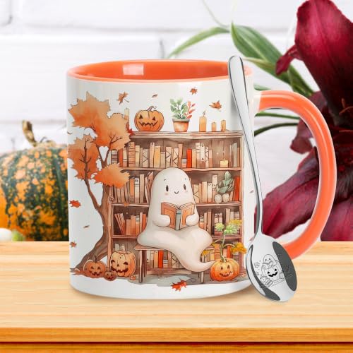 Halloween & Books Fall Ghost Reading Mug with Spoon - Book Lovers Gift
