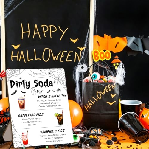 White Halloween Dirty Soda Bar Sign, Wooden Desktop Party Decor