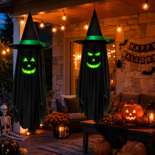 Halloween Hanging Ghost Decorations - 2 Pack Spooky Outdoor Ghosts for Porch and Garden