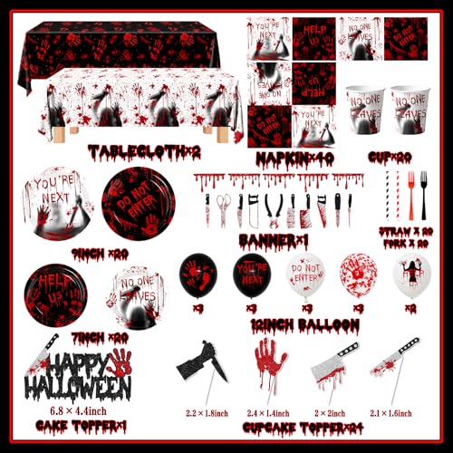 Halloween Party Supplies 142pcs Killer Dinnerware Set Bloody Plates Napkins Cups