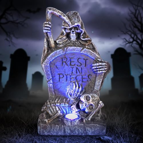 Solar Graveyard Grim Reaper LED Spot Light with Blue Glow - Halloween Outdoor Garden Decor
