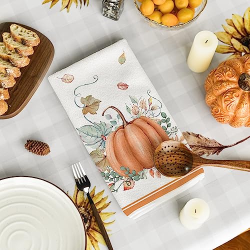 Orange Pumpkin Fall Kitchen Towels Set of 4 18x26 Inches - Soft & Absorbent