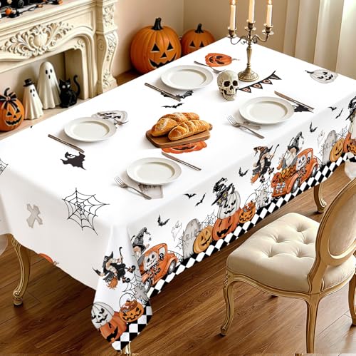Fall Pumpkin Truck Gnome Plaid Table Cloth 60x104 Inch - Rectangular Variation