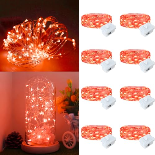 Orange Fairy Lights 8 Pack 7ft Battery Operated Waterproof Silver Wire 3 Modes Twinkle for DIY Decor