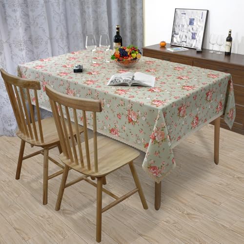 Green Floral Tablecloth 52x70 Inch Waterproof & Stain-Resistant Rectangular Cover - Clr 120