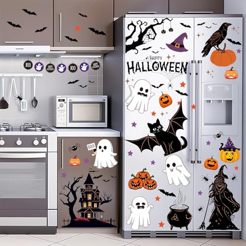 Halloween Window Stickers Set - Double-Sided PVC Decorations for Holiday Party