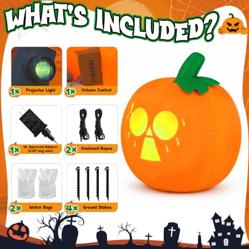5FT Halloween Inflatable Pumpkin with Projector Face and Music - Outdoor Decoration - Variation: Projector Face & Music Pumpkin