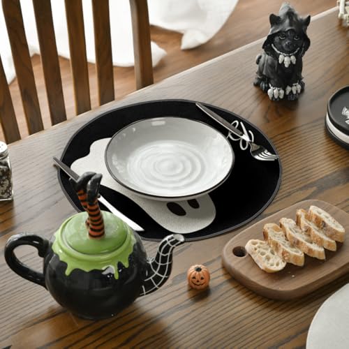 Artoid Mode Ghost Halloween Round Placemats Set of 4 - 14 Inch Black Table Mats