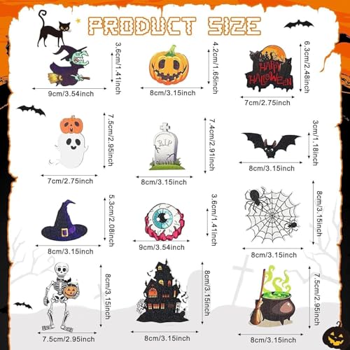 Halloween Wooden Hanging Ornaments Set - Skeleton, Pumpkin, Witch, Black Cat, 24 Pcs