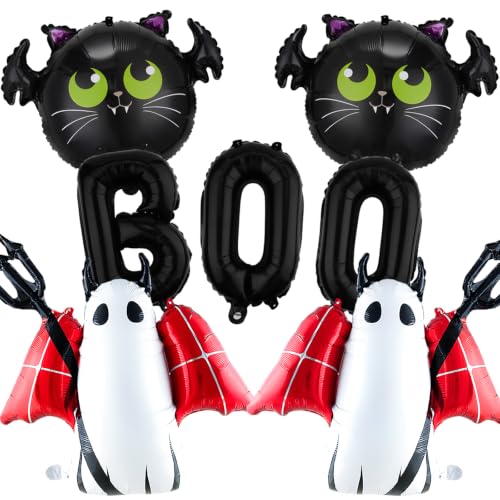 Halloween Balloons Set with Ghost Bat Boo Decorations, Reusable Foil Party Supplies