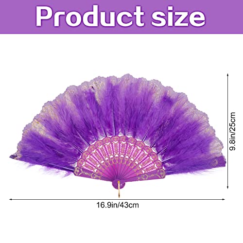Purple Marabou Feather Fan - Decorative Handheld Fan for Costumes & Events