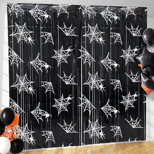 Black Foil Fringe Curtains for Halloween Party Decor, 3.3 x 6.6 ft - 2 Pack