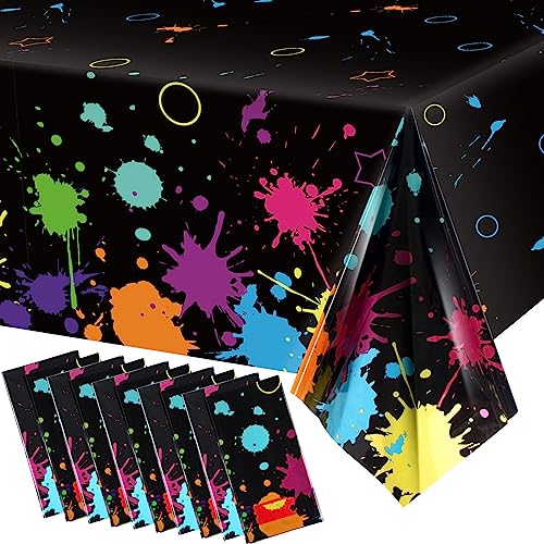 10 Pcs Neon Glow Party Tablecloths 108x54 Inches Disposable - Paint Splatter Design