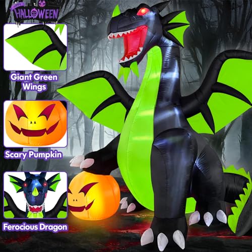 Halloween Inflatable Dragon with Pumpkin - Green 9FT Outdoor Decoration
