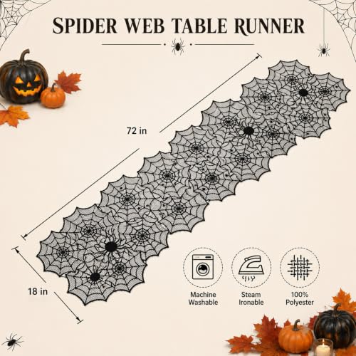 Black Lace Spider Web Table Runner 18 x 72 Inches Halloween Decor - Variation of THIS listing