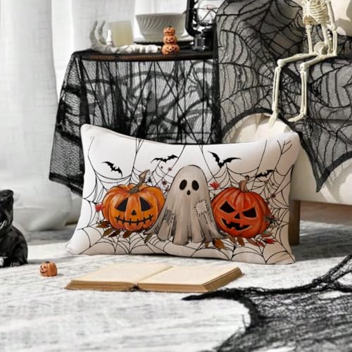 Halloween Pillow Covers 12x20 Ghosts Jack O Lantern Decor White / 20" x 12"