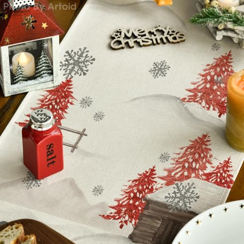 Red Snowman Xmas Table Runner 13x36 Inch Home Party Decor - Artoid Mode Variation
