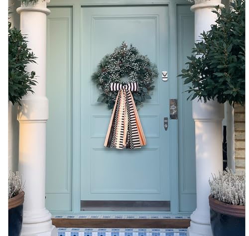Halloween Black Stripes Wreath Bow with Orange Lace Ribbon Bows for Front Door - Variation B