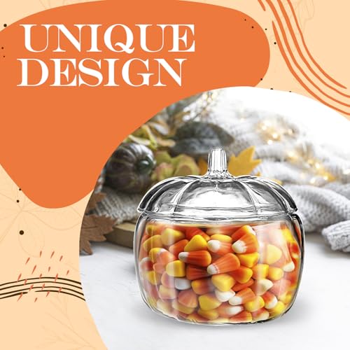 Large Glass Pumpkin Candy Jar with Lid – Fall Decor & Treat Storage