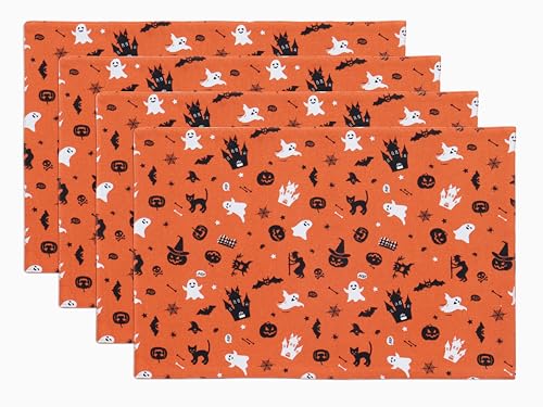 Halloween Placemats Set of 4 - 13x19 Inch Ghost Witches Trees Design