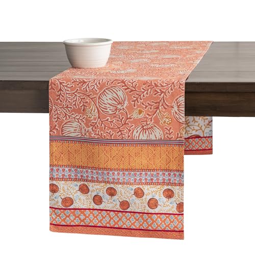Harvest Festival Cotton Table Runner 14.5x72 Inches - Double Layer, Autumn Decor