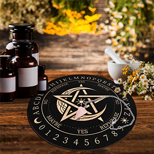 Pendulum Divination Board with Rose Quartz Crystal - Wiccan Witchcraft Altar Supplies