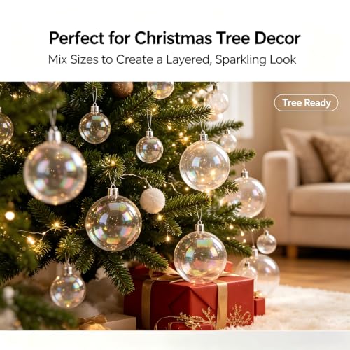 48PCS Iridescent Clear Plastic Ornament Balls for DIY Holiday & Party Decor