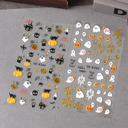 Halloween Nail Stickers Spooky & Cute Nail Art Decals Style-17 - 2 Sheets