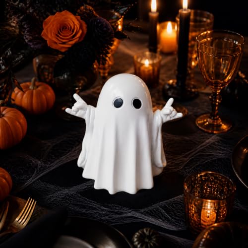 Halloween Ghost Figurine Rock - Cute White Resin Holiday Decor Ornament