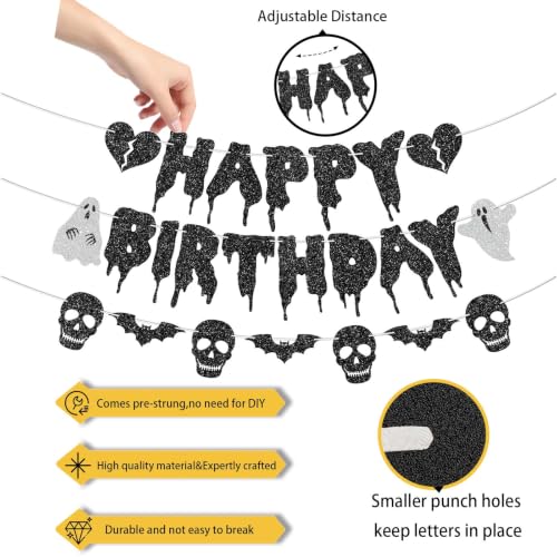 Halloween Birthday Banner Heart Ghost Skull Glitter Party Decorations - Pre-Strung