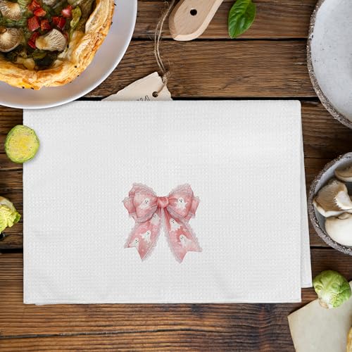 Pink Ghost Halloween Kitchen Towels & Dishcloths Set of 2 - Cute Fall Home Decor