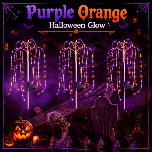 Halloween Solar Willow String Lights - Purple Orange Firework 3-Pack