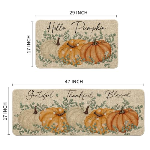 Orange Maple Leaves Fall Kitchen Mats Set of 2 - 17x29 & 17x47 Inch