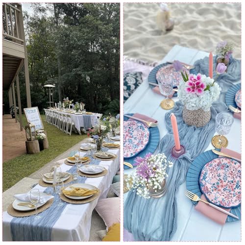 Dusty Blue Cheesecloth Table Runner 35x120 Inch Set of 6 - Rustic Boho Summer Wedding Decor