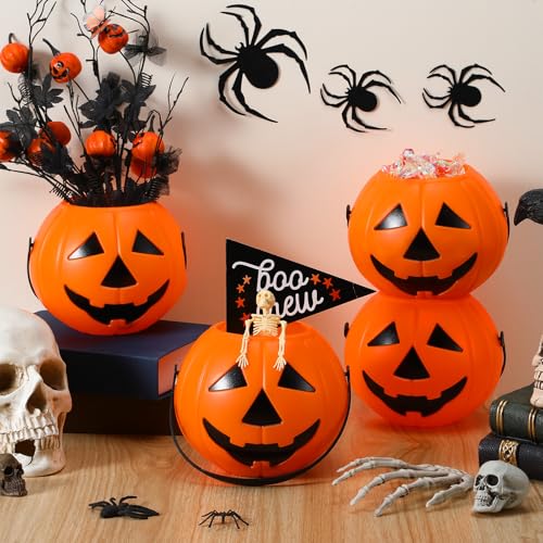 Halloween Pumpkin Buckets 8 Pack - Plastic Trick or Treat Candy Baskets - Funny
