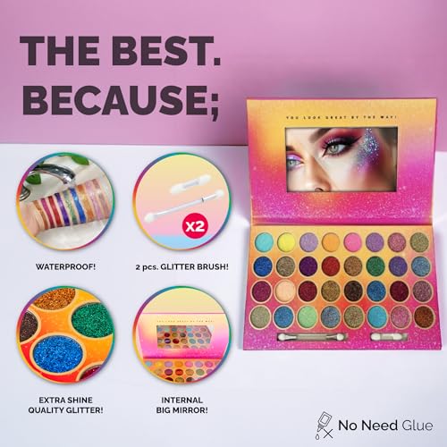 32 Colors Glitter Eyeshadow Palette for Face Body & Festival Makeup