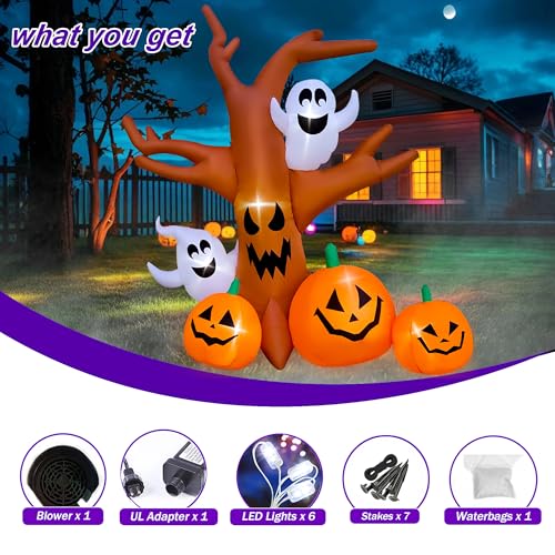 8 Ft Halloween Inflatable Dead Tree with Ghosts and Pumpkins Outdoor Decor