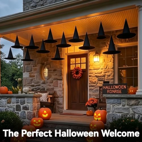 Halloween Witch Hats Hanging Decor Set - 24 Black Flame-Retardant Costumes