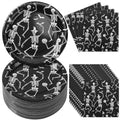 Halloween Paper Plates and Napkins Set - Dancing Skeleton Theme, 100 Pcs