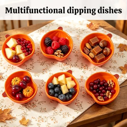 Orange Pumpkin Ceramic Dipping Bowl Set - 6 Mini Leaf-Shaped Sauces 1.6OZ